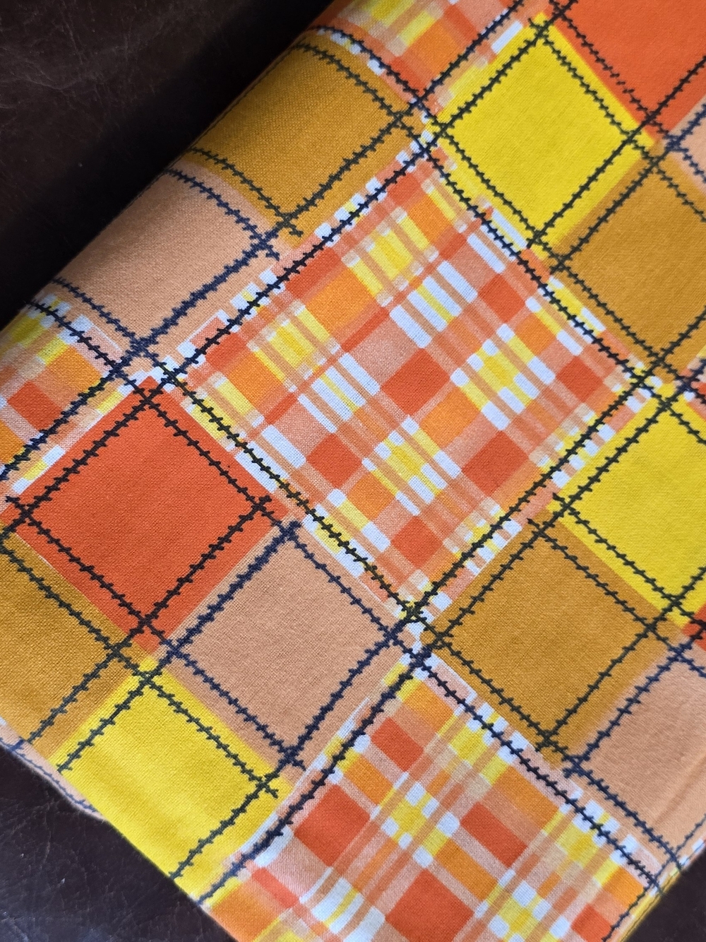 VINTAGE 1970's Home Accents Orange Plaid Decorative Fabric